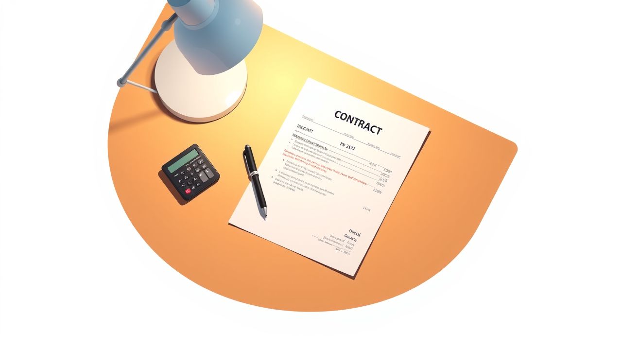 Een factuur en calculator op een houten bureau.