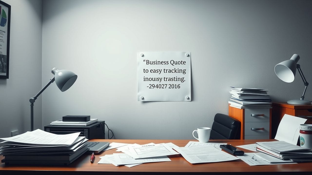 Een rommelig bureau in een kantoor met bedrijfsinformatie en klantengegevens.