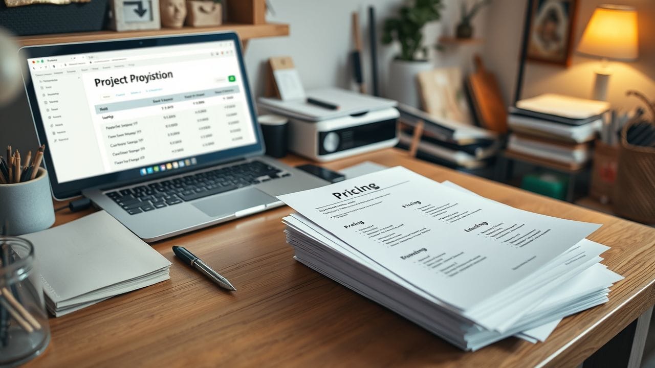 Een georganiseerd thuiskantoor met stapels papieren en een laptop. Een georganiseerd thuiskantoor met stapels papieren en een laptop.