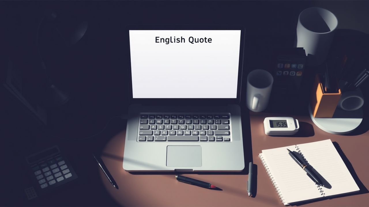 Een bureau met een laptop en kantoorbenodigdheden in een platte ontwerpstijl.