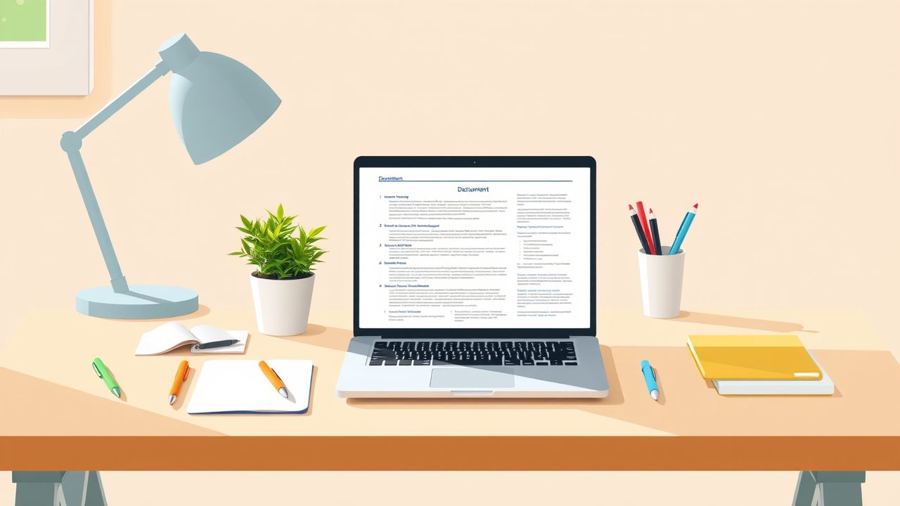 Een goed georganiseerd bureau met laptop, kantoorbenodigdheden en plant. Een goed georganiseerd bureau met laptop, kantoorbenodigdheden en plant.