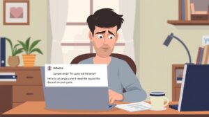 Persoon typt op laptop in gezellig thuiskantoor met rommelig bureau.