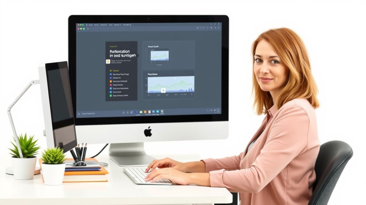 Een vrouw bereidt een zakelijke presentatie in het Nederlands voor.