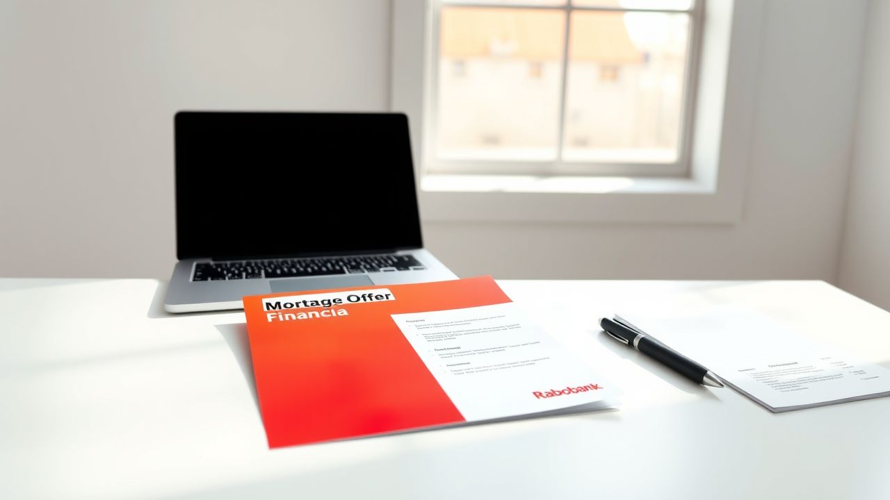 Een Rabobank hypotheekaanbod document op een moderne bureau.