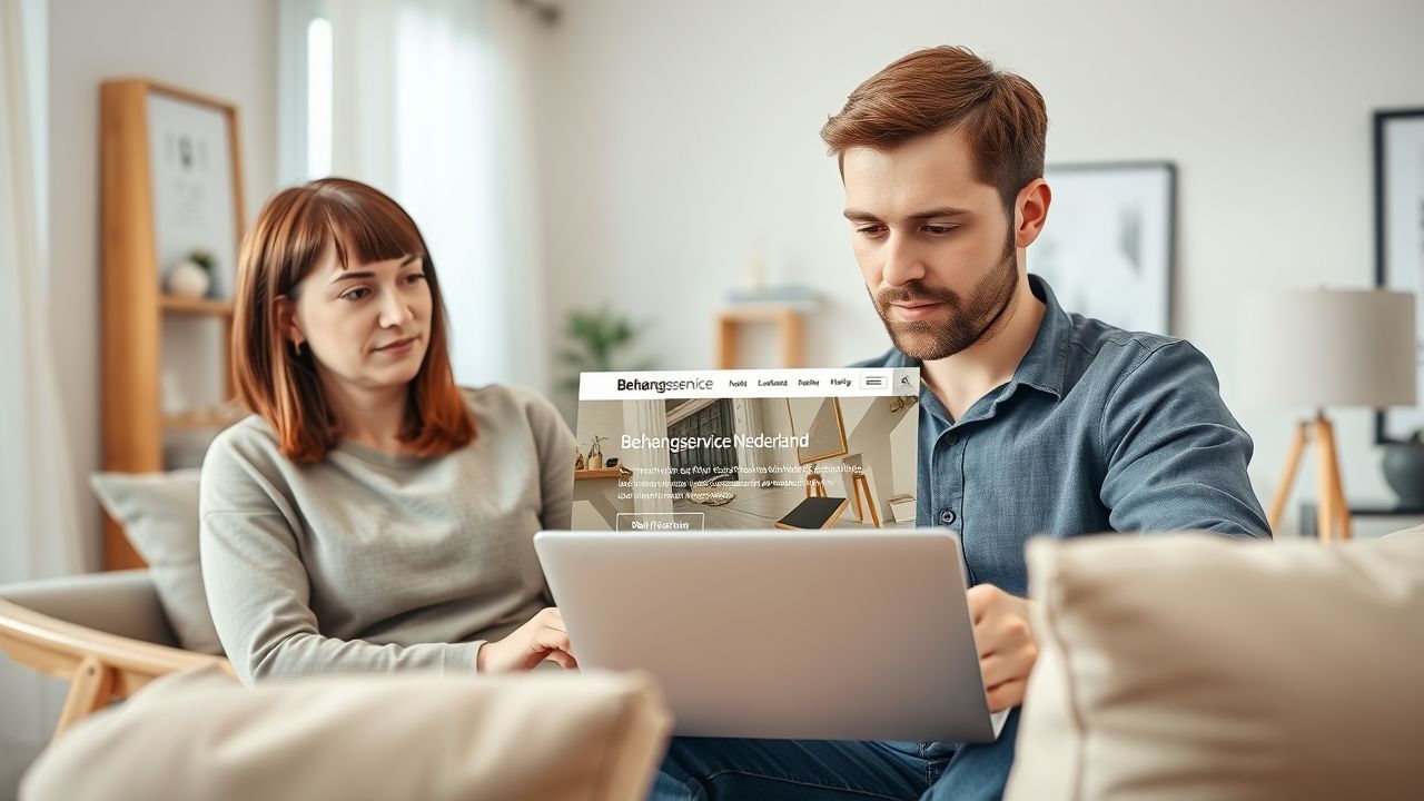 Een man en vrouw bespreken behangrenovatie in gezellige woonkamer.