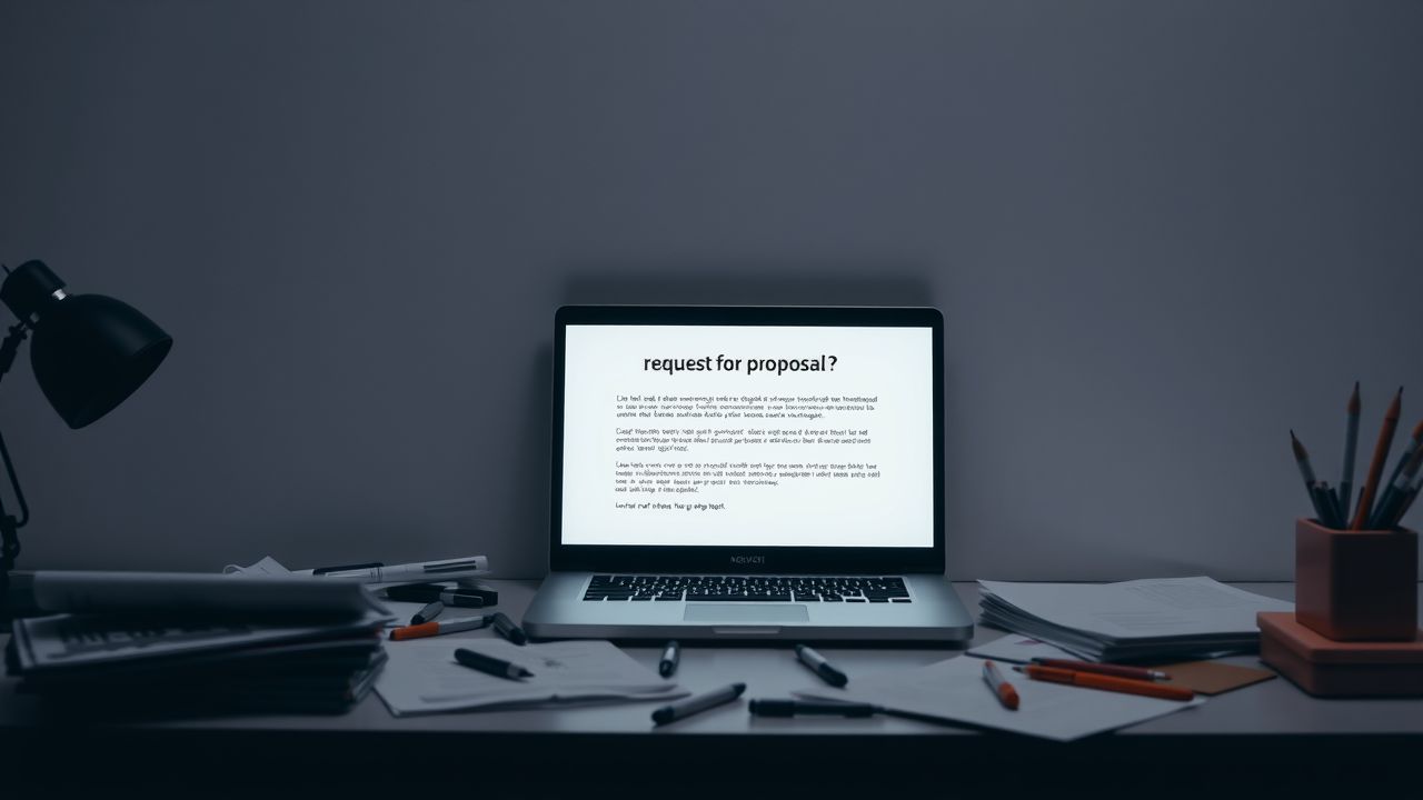 Een rommelig bureau met papieren, pennen en een laptop.