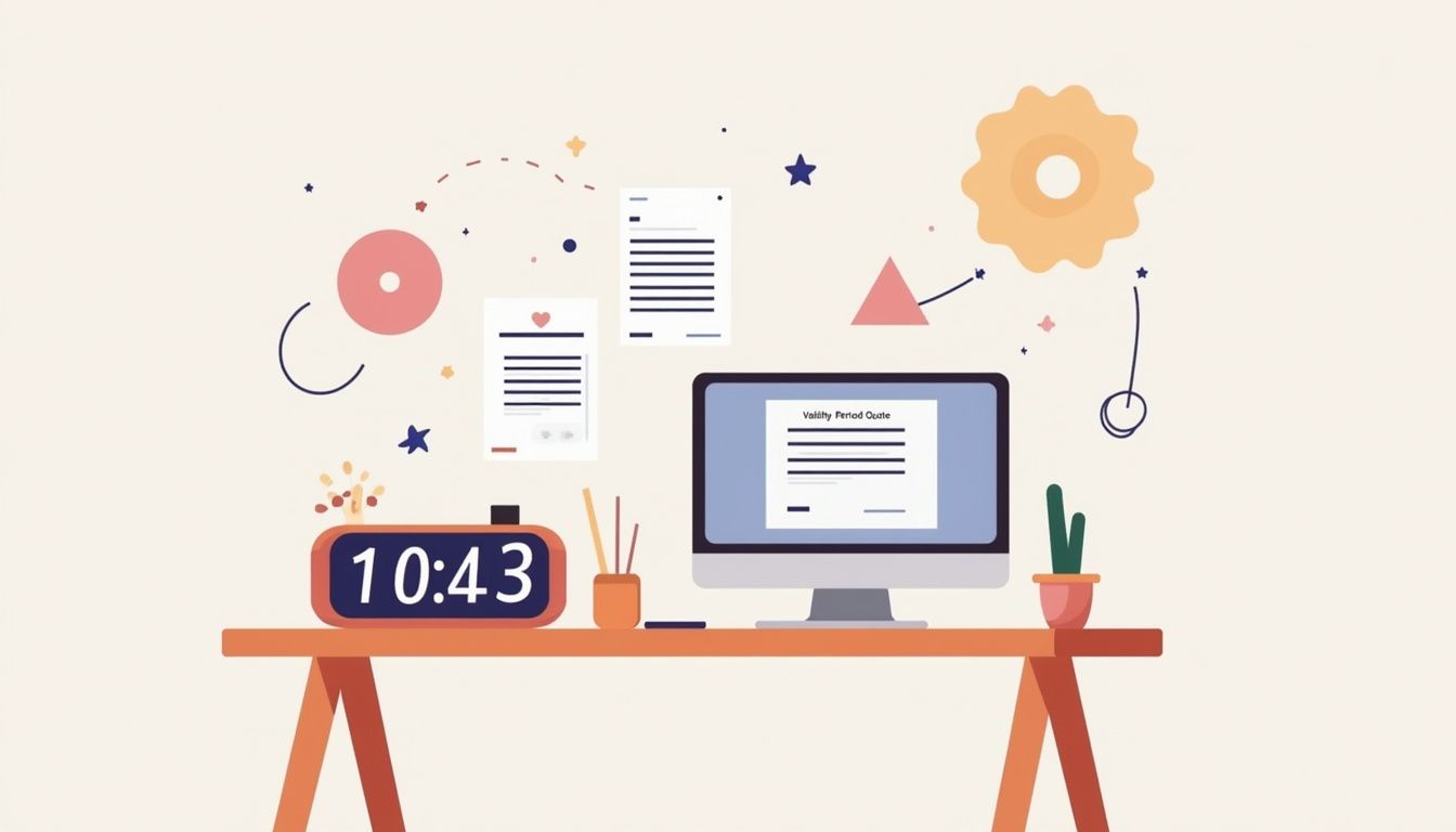 Een minimalistische vector illustratie van een bureau met digitale klok.