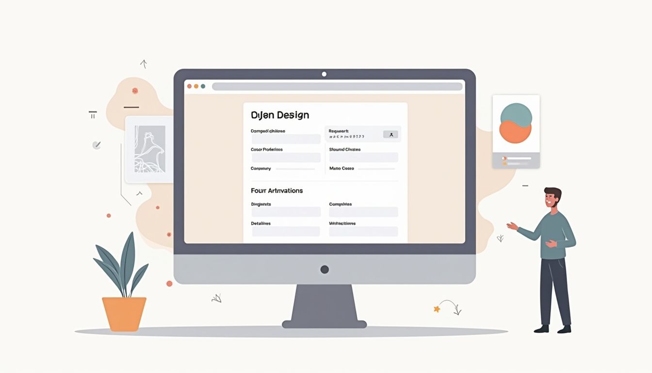 Een minimalistische platte vector illustratie van een logo ontwerp aanvraagformulier op MijnOfferteTool.nl.