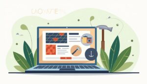 Een platte vectorillustratie van een open laptop met een website voor het aanvragen van offertes voor dakbedekking.