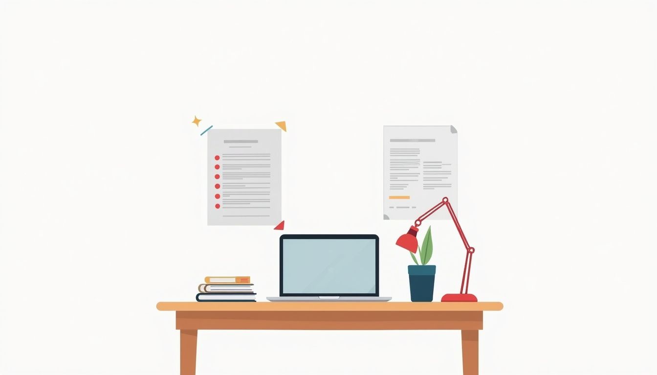 Een minimalistisch kantoorbureau met een opgeruimde stapel papieren. Een minimalistisch kantoorbureau met een opgeruimde stapel papieren.